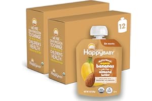 Happy Baby Organics Stage 2 Baby Food Pouches, Gluten Free, Vegan Snack, Nutty Blends, Bananas & Almond Butter, 3 Ounce (Pack of 12)