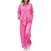 Ekouaer Womens Satin Silky Pajama Set 2 Piece Print PJs Soft Loungewear Button Down Sleepwear with Elastic Waist Long Pants