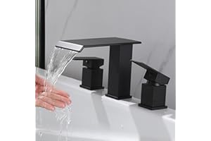 NIITAWH Roman Tub Faucet Two Handle Waterfall Spout Matte Black 3 Hole Bathtub Faucet High Flow