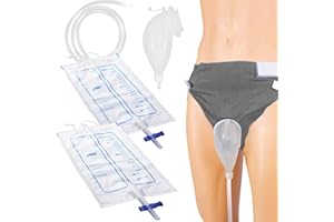 OPSTRA YEE Wearable Urine Collector Set with 2 Drainage Bags (1000ml/2000ml), Reusable Silicone Catheter, Adjustable Cotton Pants, Men Grey