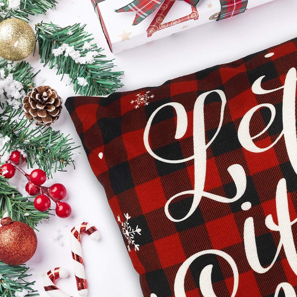 YGEOMER Christmas Pillow Covers 18×18 Inch Set of 4 Farmhouse Black and Red Buffalo Plaid Pillow Covers Holiday Rustic Linen Pillow Case for Sofa Couch Christmas Decorations Throw Pillow Covers: Home & Kitchen
