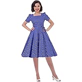 Women Vintage 50s 1950s Dress Square Neck A-line Polka Dot Rockabilly Swing Evening Party Cocktail Dresses