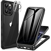 CENHUFO Privacy for iPhone 15 Pro Max Case, Full Body Phone Case with Built-in 9H Tempered Glass Privacy Screen Protector and Camera Lens Protector, Anti Peep Shockproof Bumper Clear Cover - Black