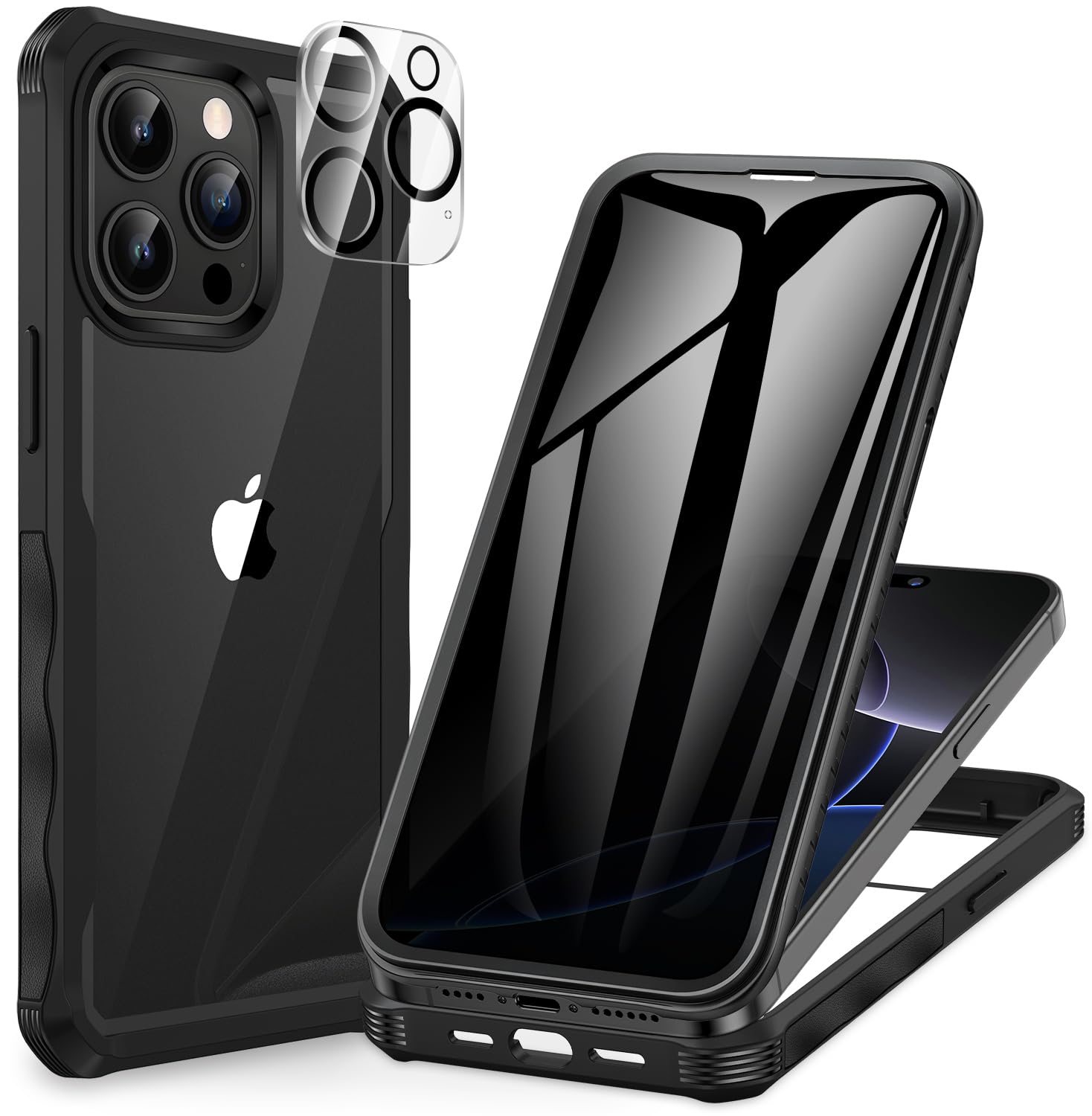 CENHUFO Compatible with iPhone 15 Pro Max Case Built-in Privacy Screen Protector with Camera Lens Protector, Full Body Shockproof Case for iPhone 15 Pro Max Privacy Case with Anti Spy Screen -Black — image 1