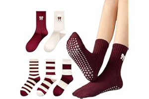 KSRDOVSA 5 Pairs Pilates Grip Socks Women, Non-Slip Crew Pilates & Yoga Socks with Grips for Reformer, Ballet, Fitness & Home