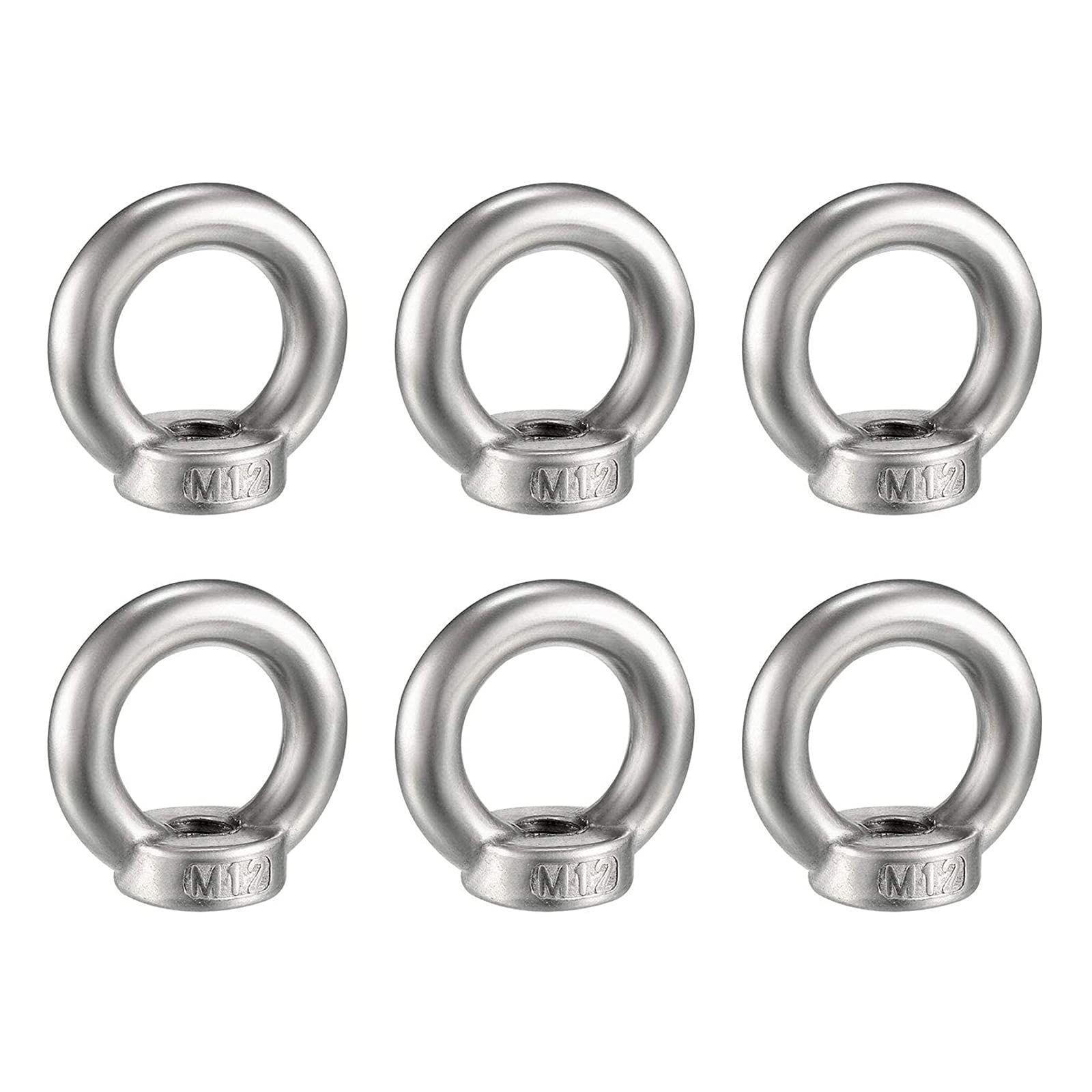 Keleily 6Pcs M12 Ring Nut Lifting Eye Nut Stainless Steel Hardware Ring Shaped Female Threaded Nut Fastener for Lifting Accessories, Surface Polishing, Silver