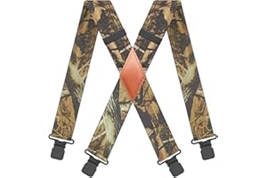 MENDENG Camo Suspenders for Men 2" Heavy Duty Clips - Adjustable X-Back Braces for Hunting and Daily Work