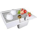 TBMax Roll Up Dish Drying Rack with Removable Utensil Holder, Large Size 20'' x 15.4'' Over The Sink Dish Drying Rack, Foldab