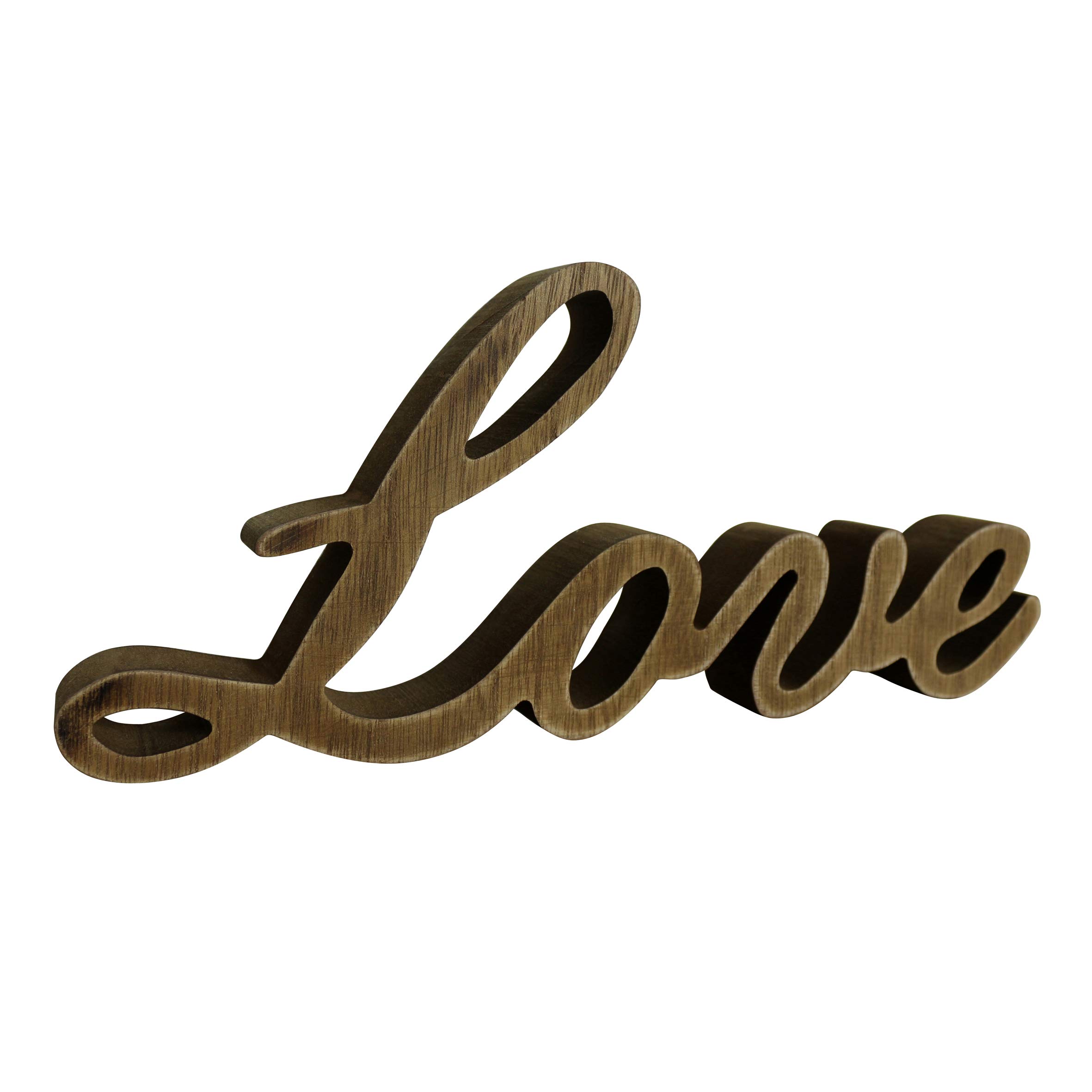 CVHOMEDECO. Rustic Vintage Distressed Wooden Words Sign Free Standing "Love" Tabletop/Shelf/Home Wall/Office Decoration Art, 10.25 x 4.25 x 1 Inch