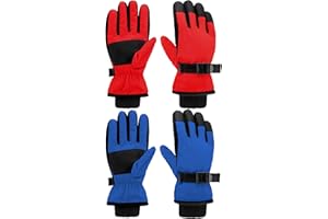 Eurzom 2 Pairs Kids Winter Gloves Waterproof Ski Gloves Windproof Warm Unisex Ski with Hook and Loop