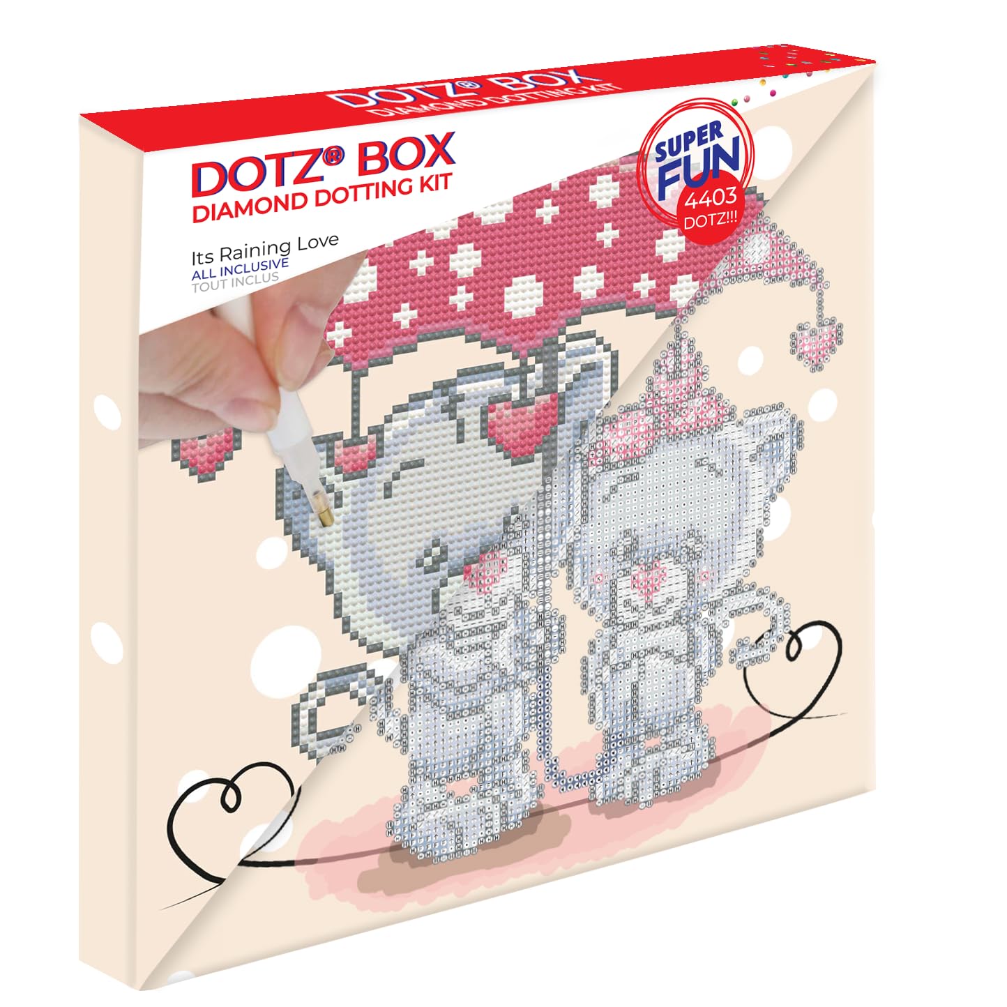 DIAMOND DOTZ DBX.005 Original 5D Diamond Painting Set Dotz Box Its raining love cats, creative set with 4,403 diamond mosaic stones, painting set approx. 28 x 28 cm, DIY complete set for children from