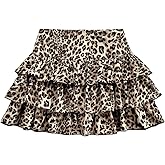 SweatyRocks Women's Leopard Print Mini Skirts Ruffle Hem Layered High Waist Flared Short Skirt