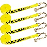 VULCAN Winch Strap with Chain Anchor - 2 Inch x 27 Foot - 4 Pack - Classic Yellow - 3,600 Pound Safe Working Load
