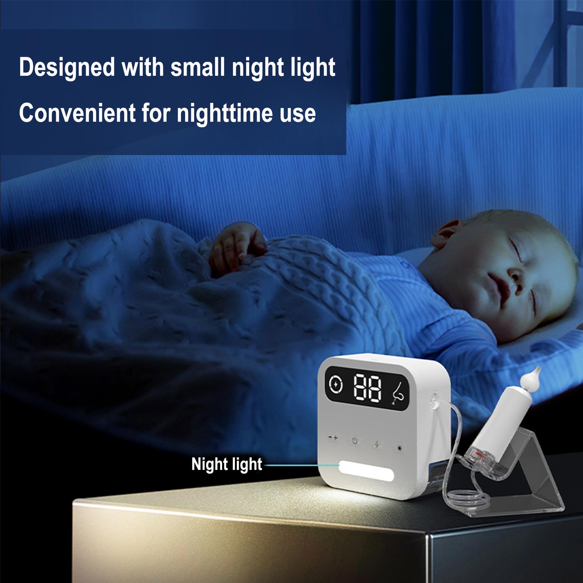 Electric Nasal Aspirator with Storage Box, 70Kpa Electric Nose Suction Nose Sucker for Baby,3 Silicone Tips,9 Suction Levels,Light Function,Anti-Reflux Design,BC-026