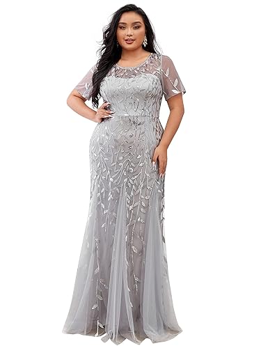 Women's Illusion Embroidery Prom Formal Dress Mermaid Maxi Dress Plus Size  Silver US14 in Saudi Arabia | Whizz Dresses