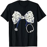 Floral Blue Coquette Bow Nurse Stethoscope Nursing Doctor T-Shirt