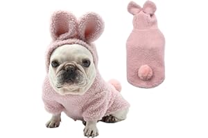 LAMIARAGA Adorable Plush Bunny Pet Costume - Soft & Warm with Removable Pom-Pom Tail – Perfect for Easter, Halloween, and Everyday Wear (Pink & Blue)