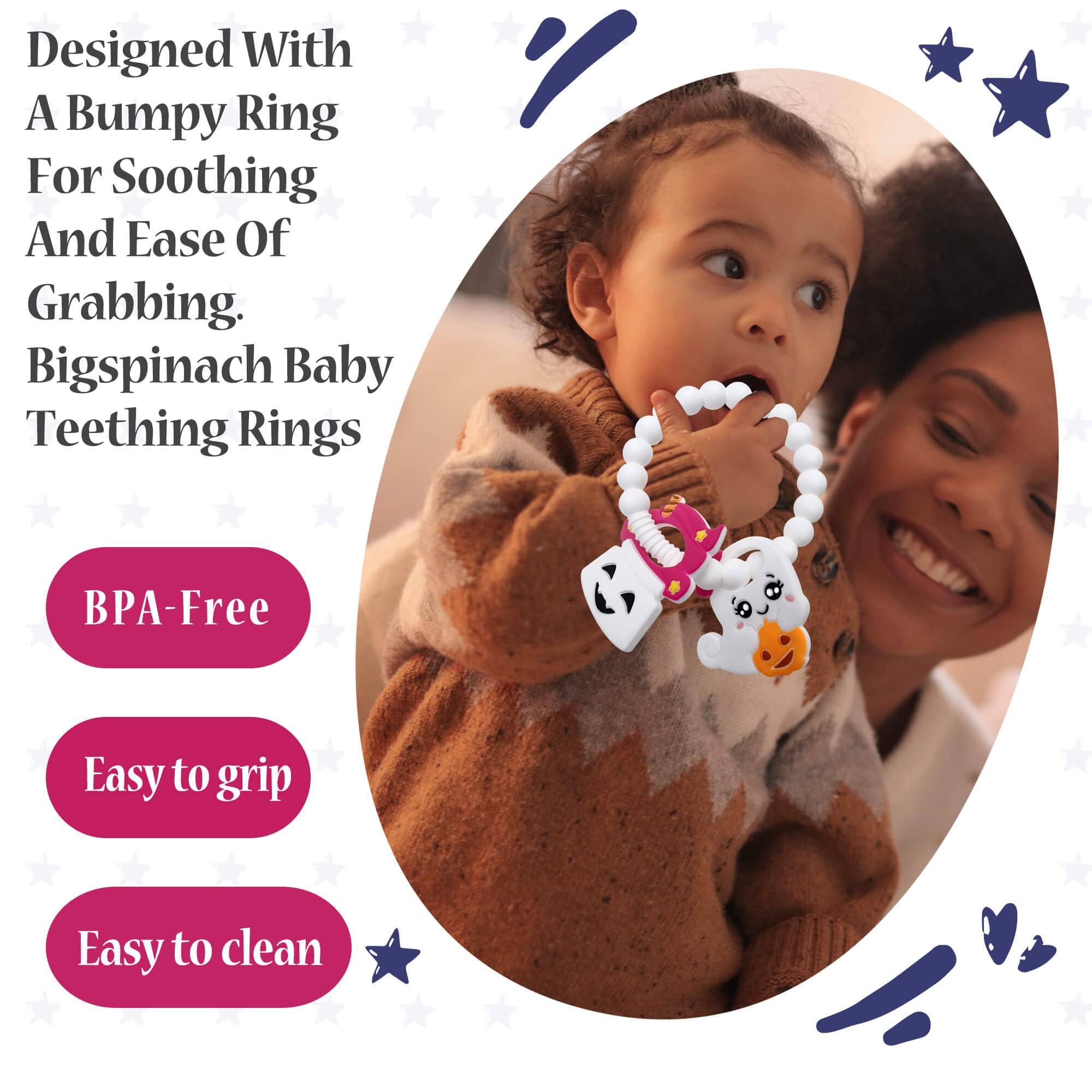 BIGSPINACH BIGSPINACH Ghost Teether and Cute Ghouls Ring Teether Halloween Activities for Toddlers, Preschoolers & Older Kids