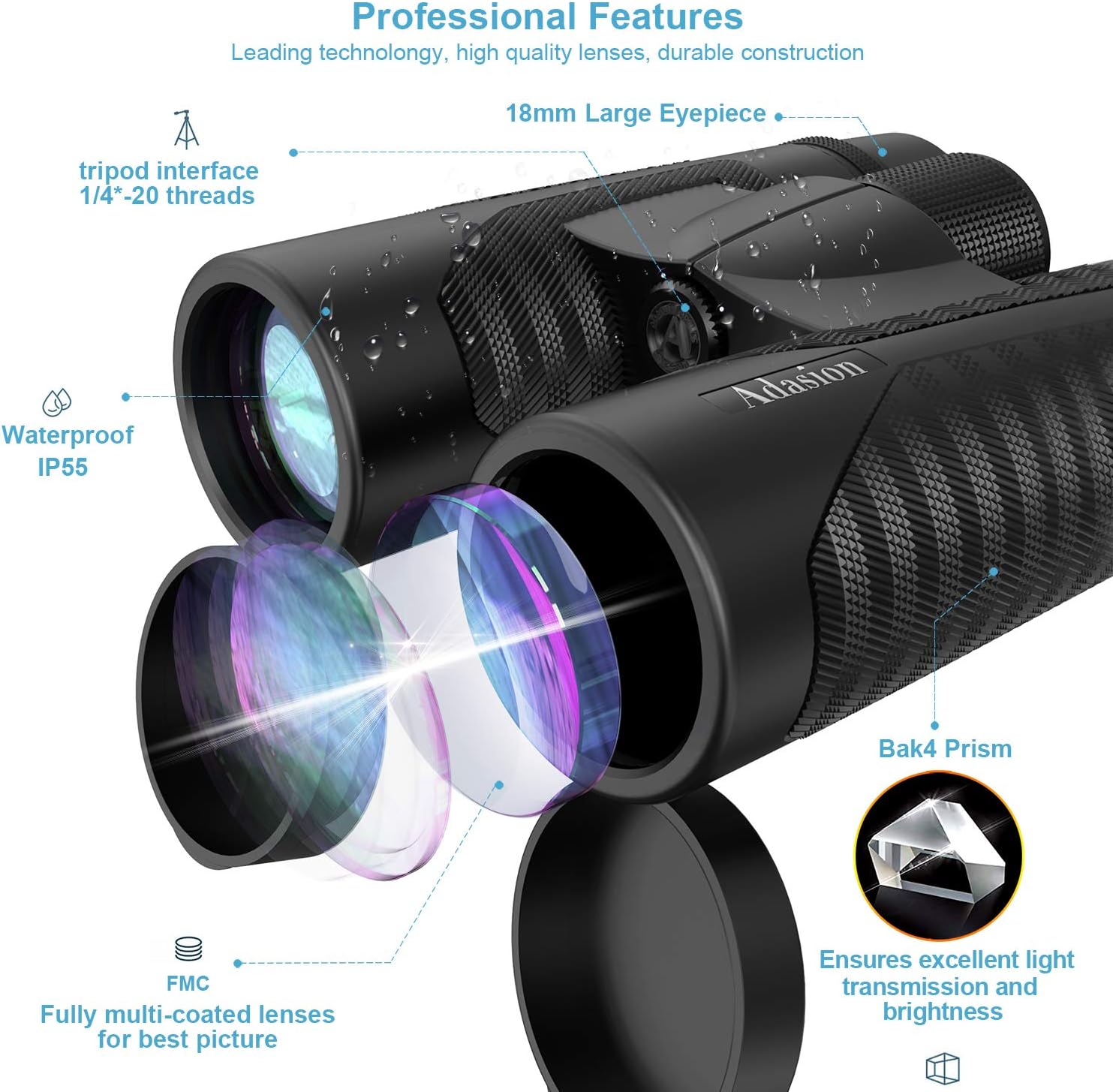 12x42 Binoculars for Adults with New Smartphone Photograph Adapter - 18mm Large View Eyepiece - 16.5mm Super Bright BAK4 Prism FMC Lens - Binoculars for Birds Watching Hunting - Waterproof (1.25 lbs) : Camera & Photo