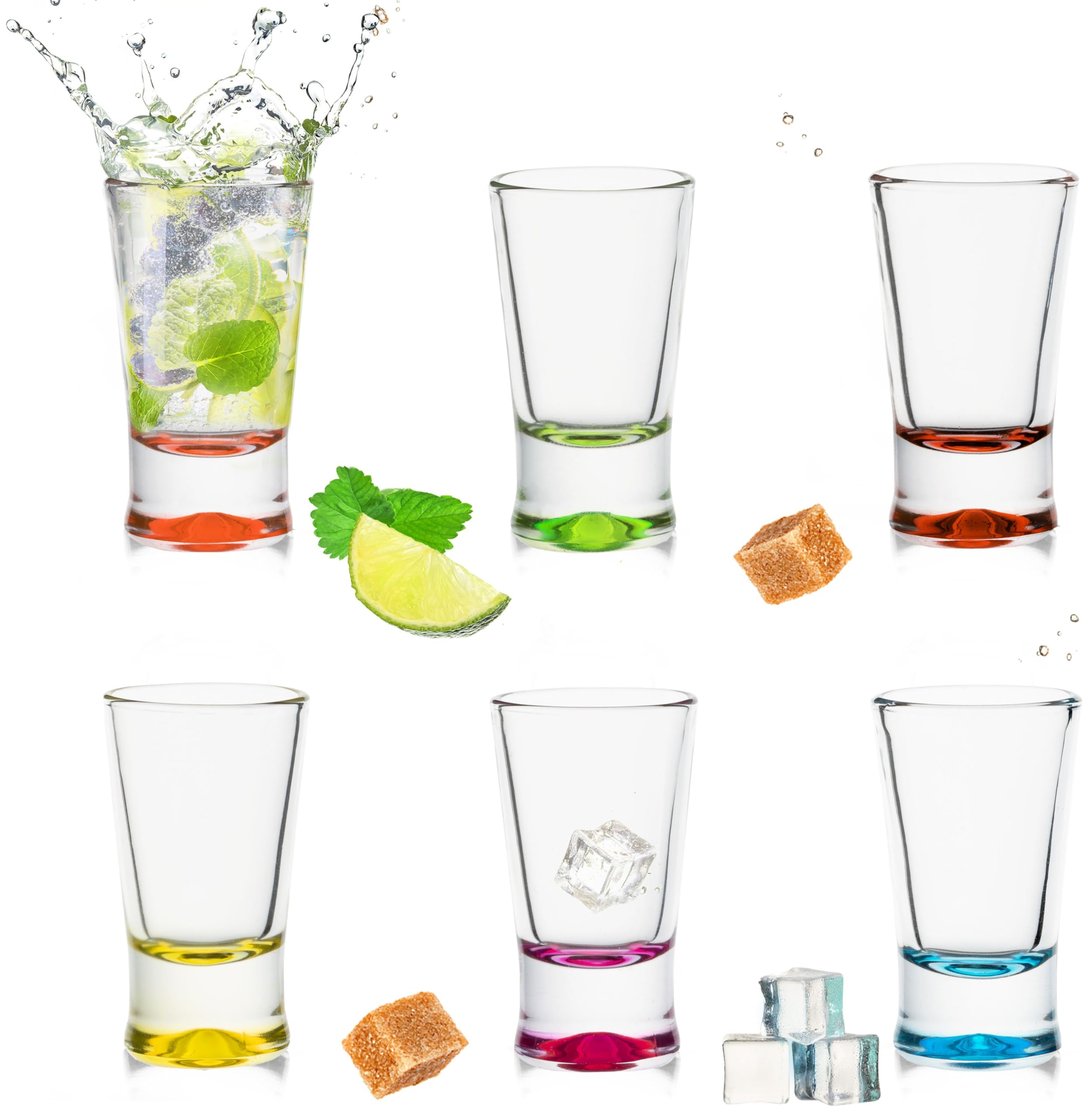 PLATINUX Shot Glasses Set of 6 Colourful Shot Glasses 2.5 cl Tequila Glasses Vodka Glasses Pinnchen Made of Glass