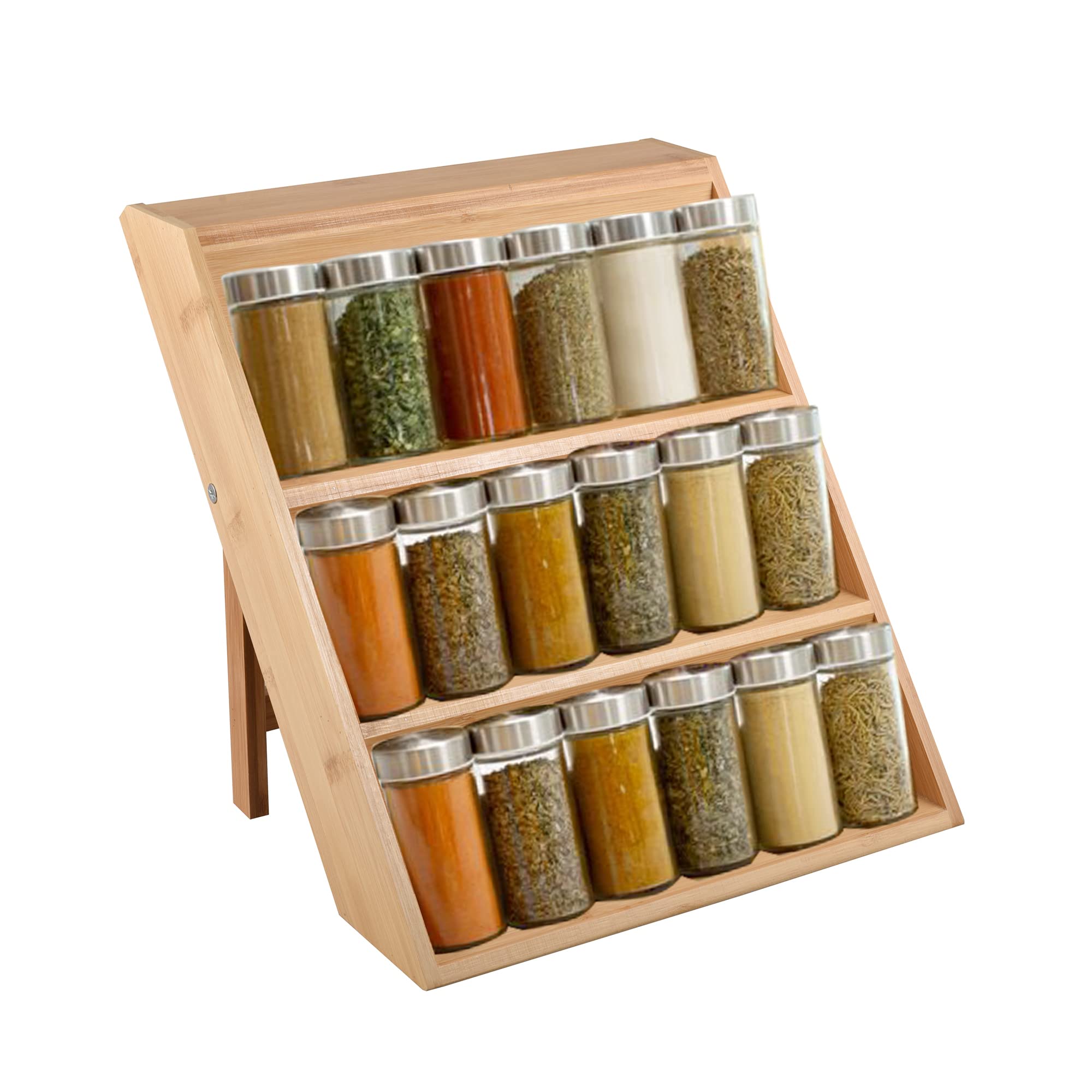 Eiyye Spice Caddy Rack Spice Jars Shelf Bamboo Spice Rack Organizer For