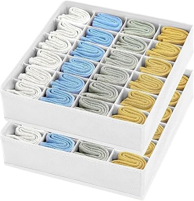 DIMJ Sock Organizer 2 Pack 24+24 Cells Collapsible Drawer Closet Organizer
