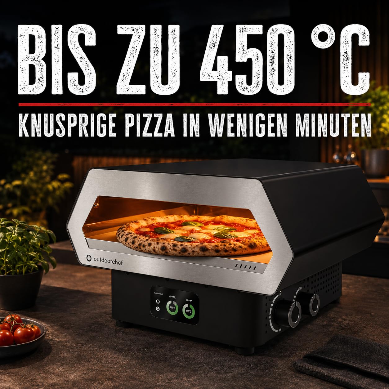 Outdoorchef PRISMO 420 G Gas-Pizzaofen – bis 450 °C, automatisch rotierender Pizzastein Ø 42 cm, Booster-Brenner, getrennte Temperaturregelung und digitales Touch-Display 4