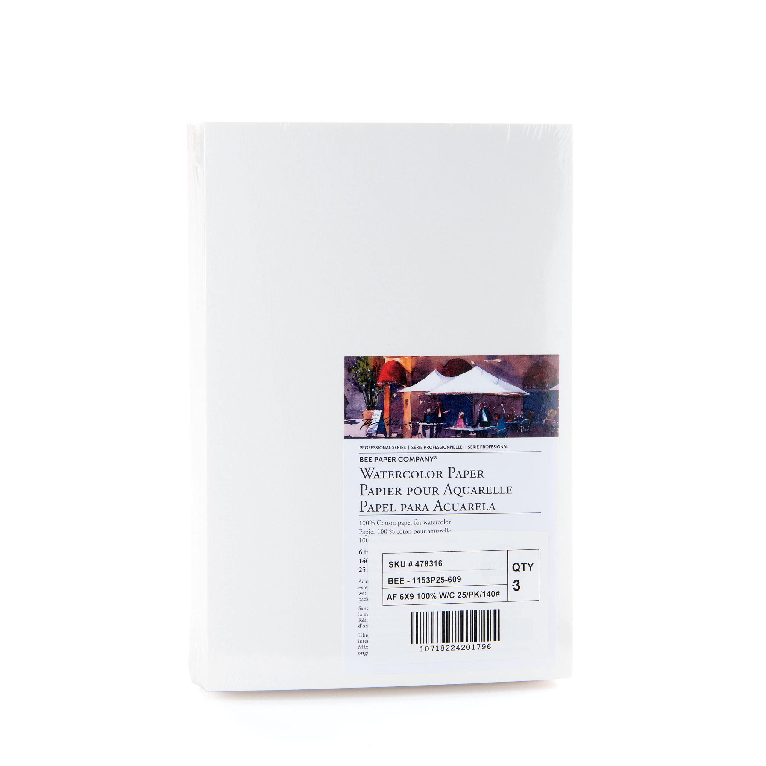 Bee Paper 100% Rag 140# Cold Press Watercolor Paper Pack, 6-Inch by 9-Inch, 50 Sheets per Pack
