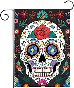 Allenjoy Day of The Dead Garden Flag for Outside Vertical Mexican Fiesta Dia DE Los Muertos Banner House Lawn Banners Yard Porch Sign Patio Outdoor Decorations 12x18 Double Sided Washable Polyester