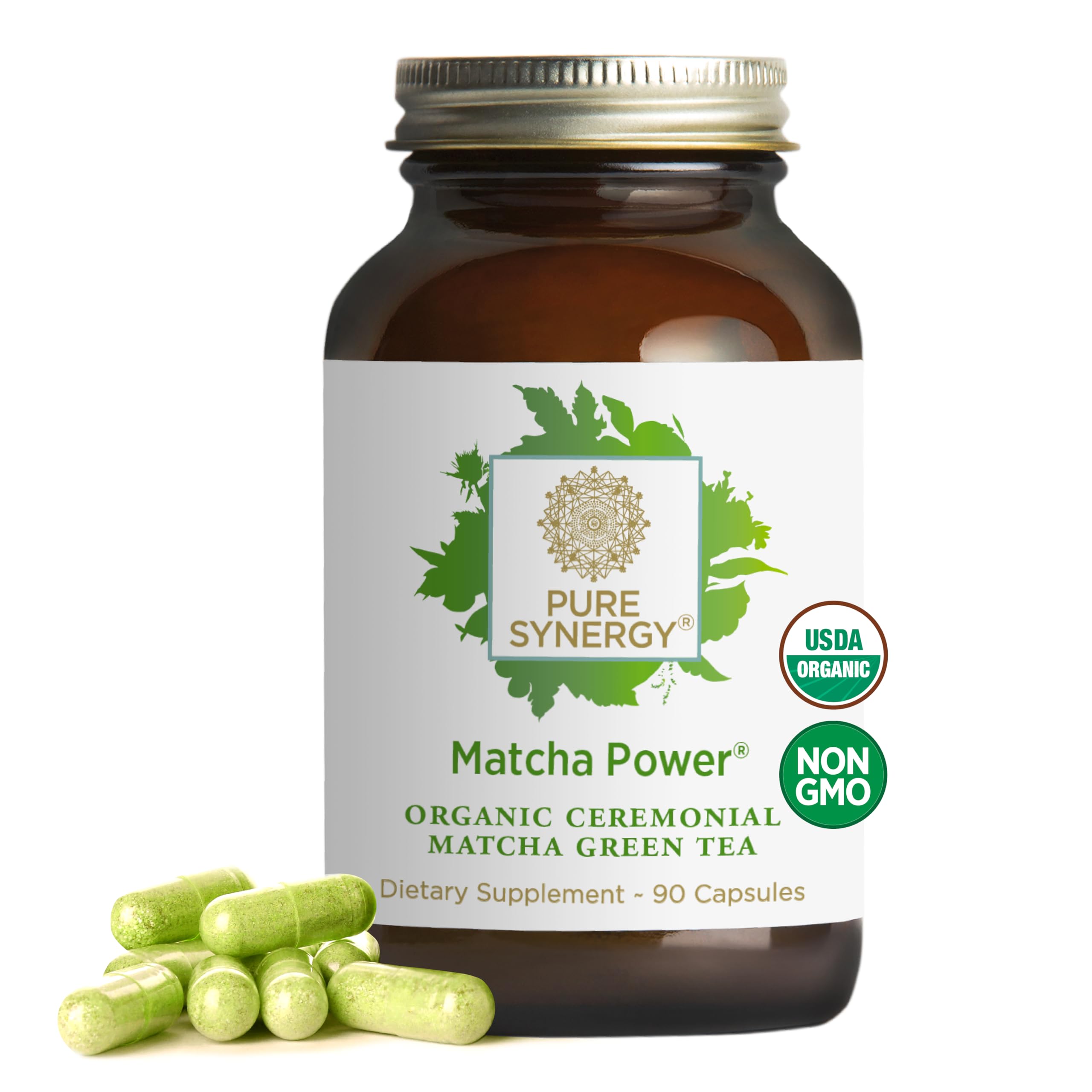PURE SYNERGY Matcha Power | Organic Matcha Green Tea Capsules | Ceremonial Grade Matcha Supplement with EGCG | for Enhanced Energy & Alertness (90 Capsules)
