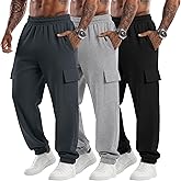 Velvelhall 3 Pack Men's Cargo Sweatpants Baggy Joggers Casual Drawstring Pants Lightweight Workout Tapered with Pockets