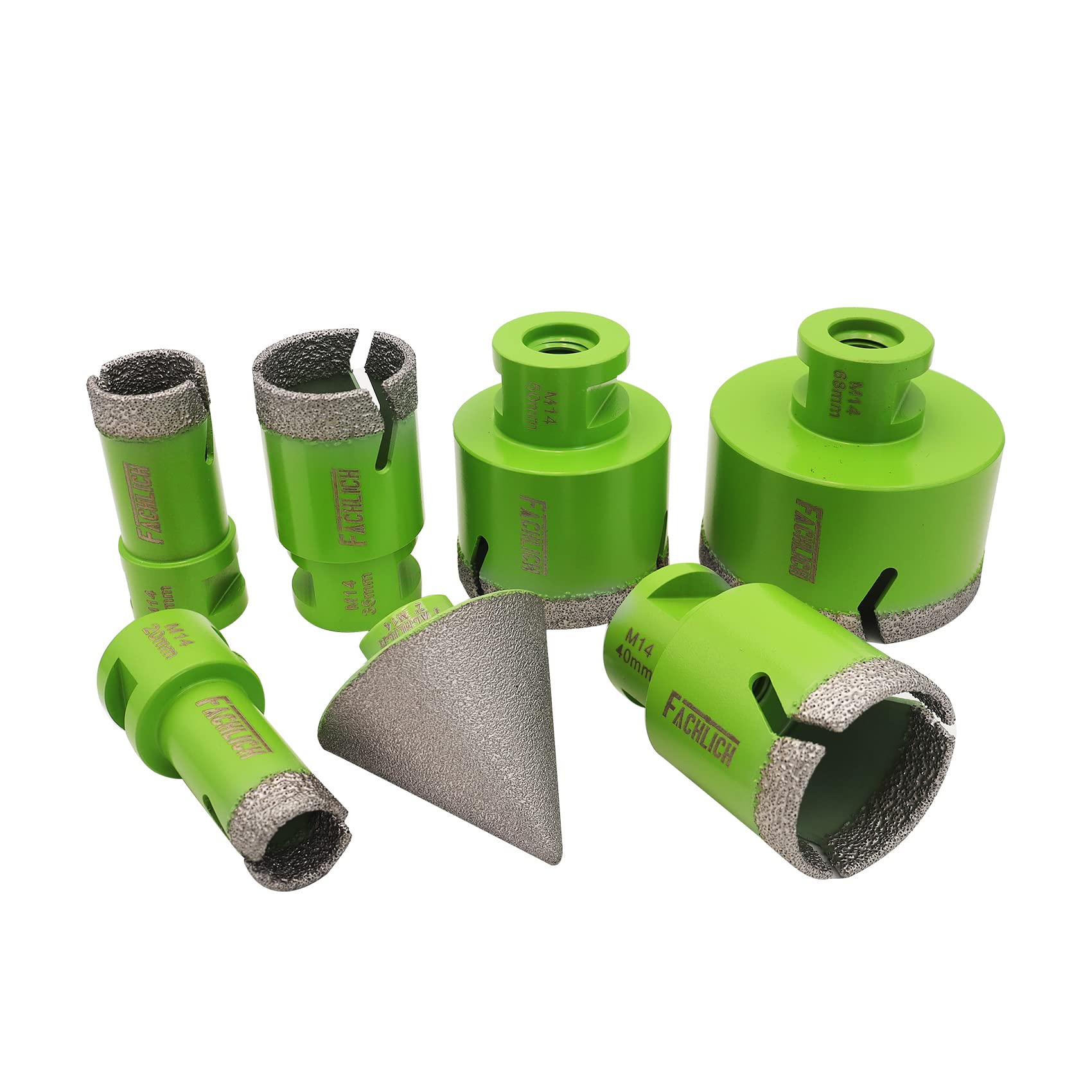FACHLICH Diamond Drill Core Bits Set 20/25/35/40/50/68mm Tile Hole Saw Kit with 50mm Diamond Beveling Chamfer Bit for Tile Porcelain Granite Marble