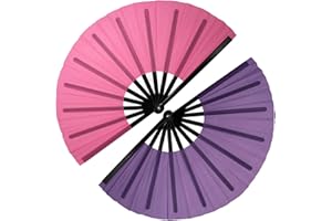 QIRMIZI 2 PCS Large Rave Fan Folding Clack Popping Line Dancing Fans Boots On The Ground Fans, Hand Fans for Halloween, Burlesque, Rainbow Outfits,Deep Pink,Purple