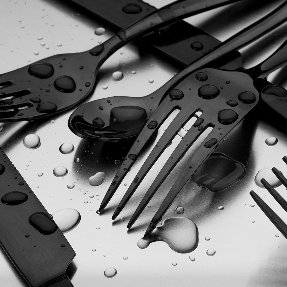 icxox Dinner Knives Set of 6, Martensitic Stainless Steel, 9.25 Inches (Titanium Black)