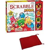 Scrabble Junior Jr Board Game Bundle with Drawstring Bag