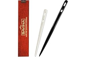 Savina Set 2 Nalbinding Needle Bone & Horn with Large Two-Eyed. Handmade Binding Tool, Multipurpose Weaving/Knitting/Stitching Needles for Craft Work
