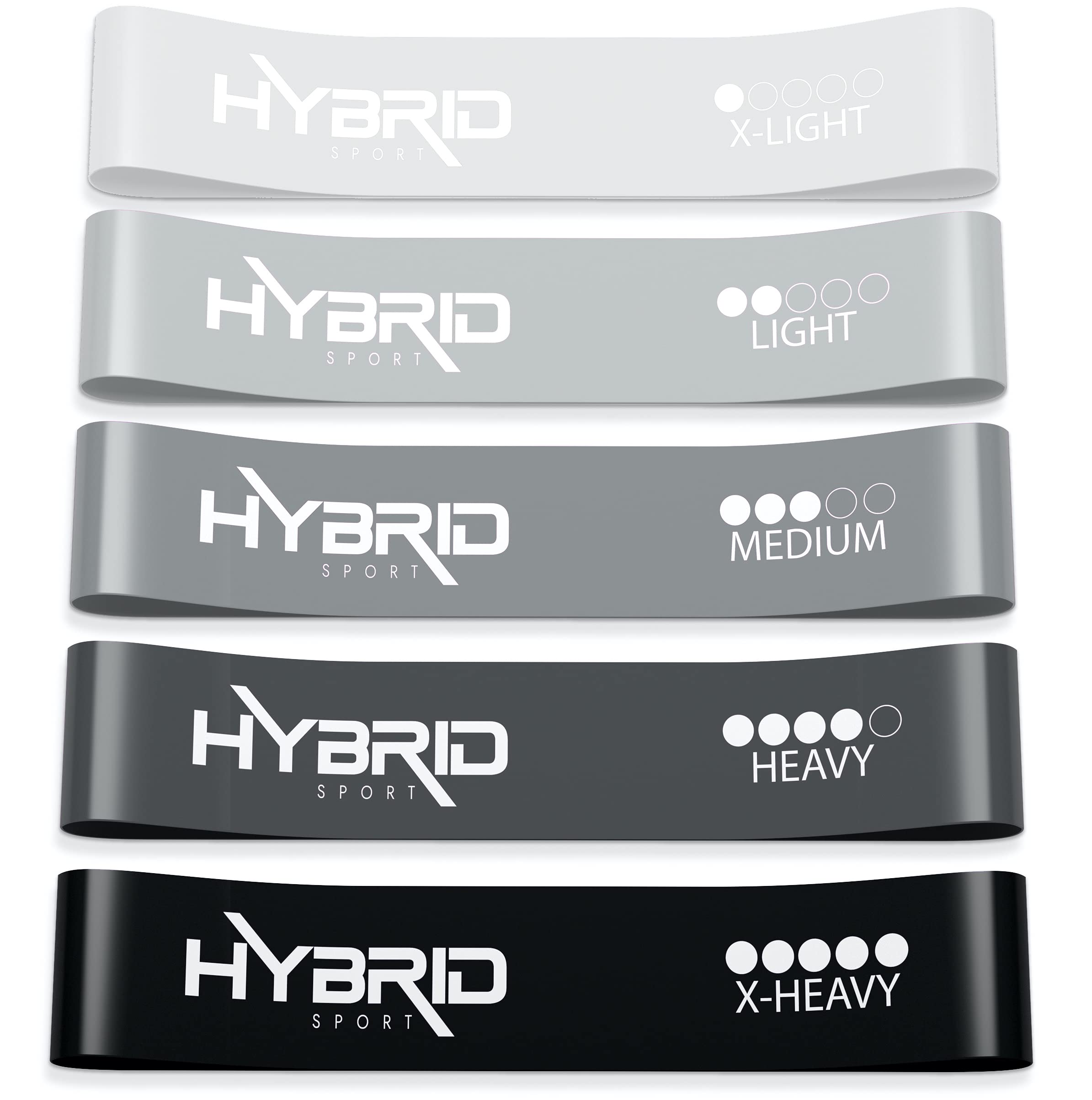 HYBRID Resistance Bands [Set of 5] PREMIUM Skin Friendly | 5 Strength Levels Loop Exercise Bands for Pilates, Training, Physio Therapy, Stretching, Home Gym | FREE Guide and Bag for Men and Women