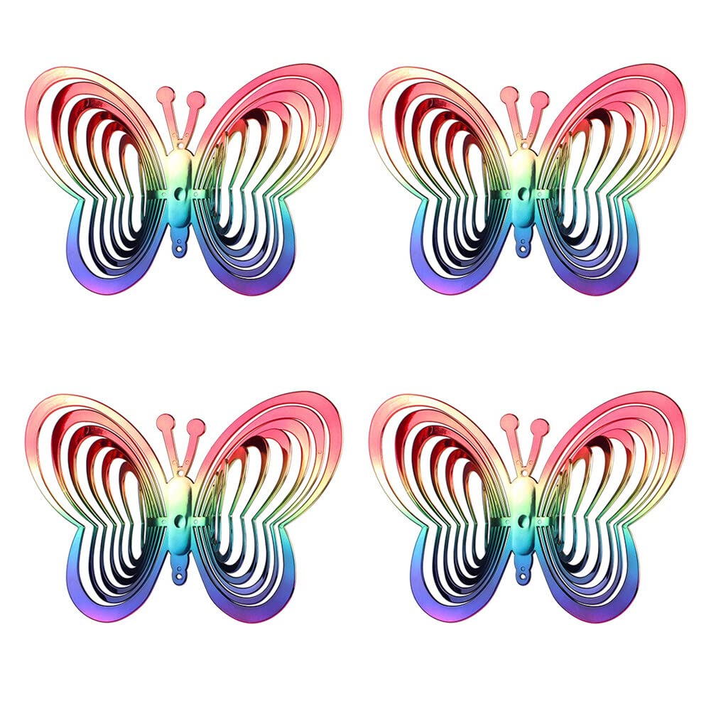 Uposao 4Pcs Wind Spinners, Butterfly Bird Scarer Bird Repellent Reflective Bird Deterrent Wind Hanging Spinner Kinetic 360 Degree Spiral Wind Chimes Ideal for Home and Garden for Decoration