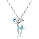 luomart Little Mermaid Necklaces for Girls,Unicorn Birthstone Pendant Jewelry Gifts Set for Women Teens