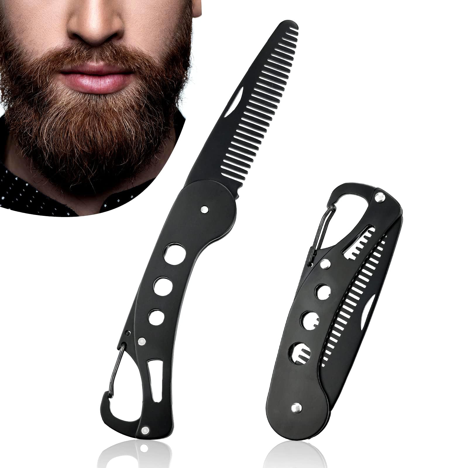 YancLife Stainless Steel Folding Comb for Men's Grooming & Styling Beards & Mustaches, Anti-static, 9.5 * 3 * 1.5cm
