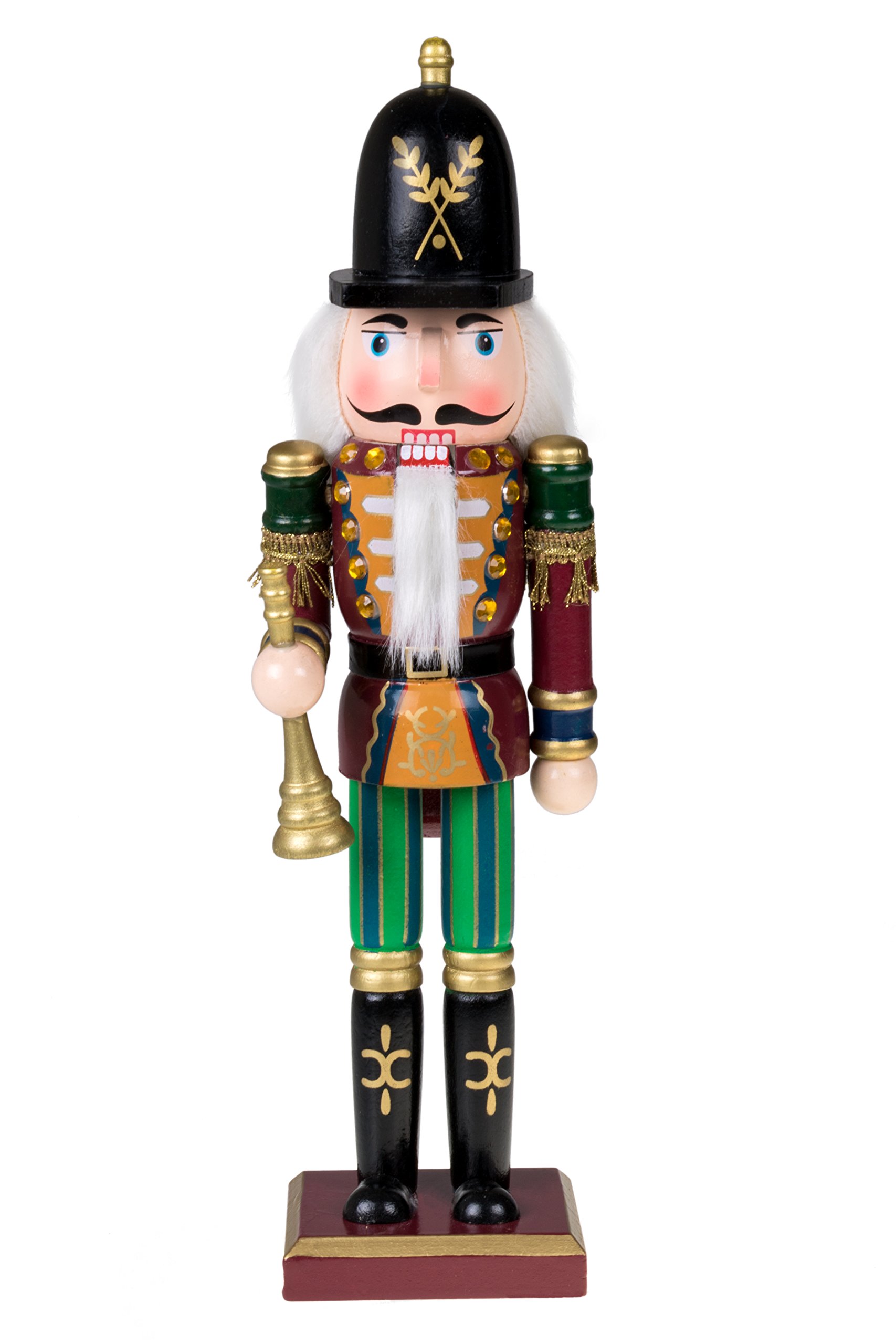 Traditional Soldier Nutcracker by Clever Creations | With Horn | Collectible Wooden Christmas Nutcracker | Festive Holiday Decor |100% Wood | 12” Tall