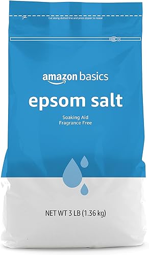 Amazon Basics Epsom Salt Soak, Unscented, Magnesium Sulfate USP, Muscle and Feet Relaxation, Resealable Bag, 3 Pound