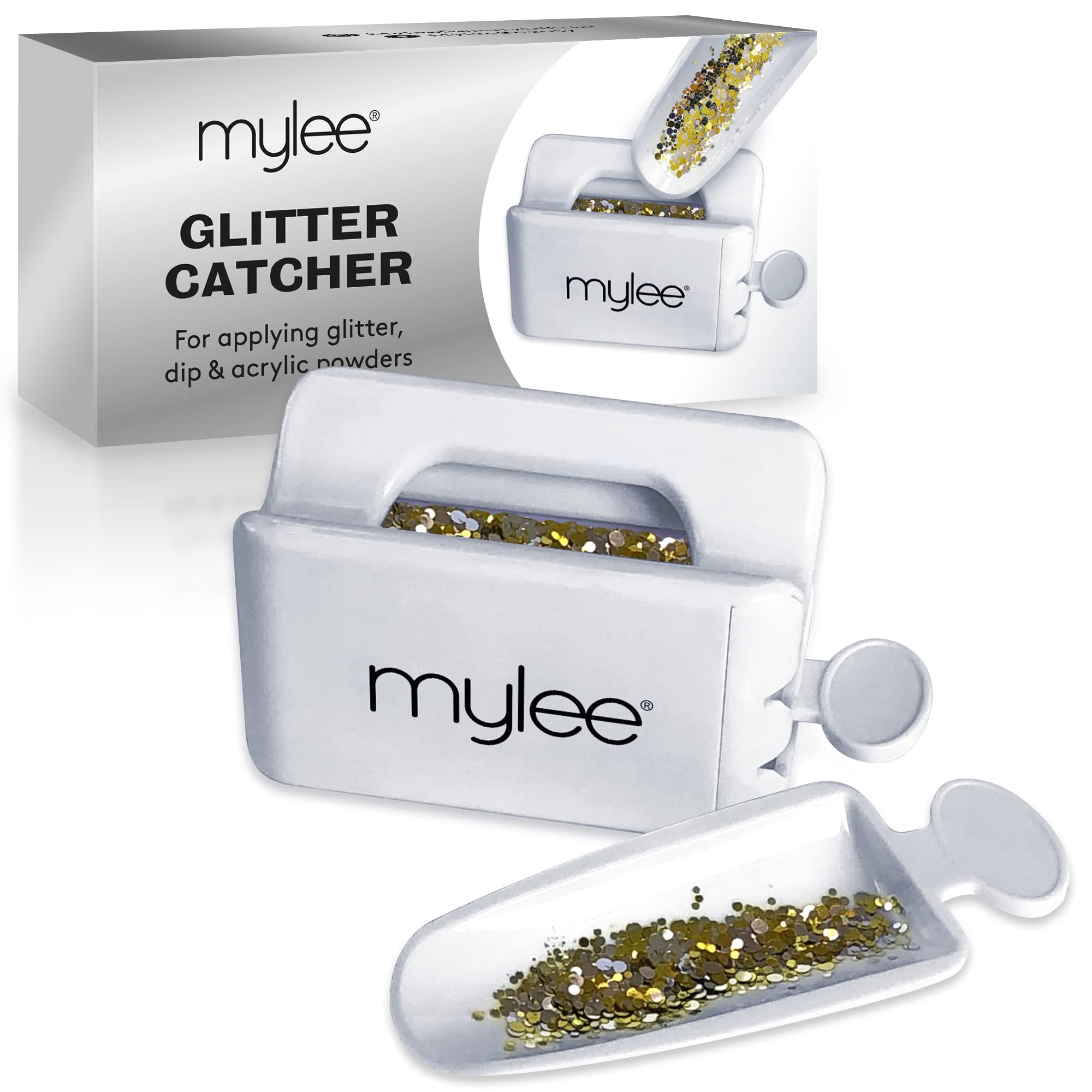 Mylee Glitter Catcher - Two-Tray Design for Applying Glitter, Dip & Acrylic Powder, Nail Dipping Recycling Tool, Vegan & Cruelty Free