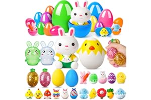 JUMLYS 12 Pack Prefilled Easter Eggs with Squeeze Toys Inside, Surprise Plastic Easter Eggs Filled with Stress Toys for Kids Boys Girls, Perfect for Easter Egg Hunt, Easter Basket Stuffers and Party Favors