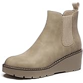 Athlefit Women's Chelsea Wedge Boots Elastic Platform Lug Sole Slip on Wedge Ankle Booties
