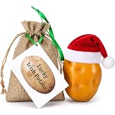 SiliFine Lucky Irish Potato Christmas Ornament with Santa Hat and Gift Bag | Festive Character Design, Realistic Foam Form, Encouragement Card, Rustic Burlap Bag, Irish-Inspired Good Luck Gift