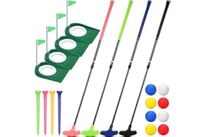 MiniInflat 4 Set Mini Golf Putters with 8 Balls, 4 Golf Putting Cup and Flag, Tees, Two Way Adjustable Length Putter for Right or Left Handed Golfer