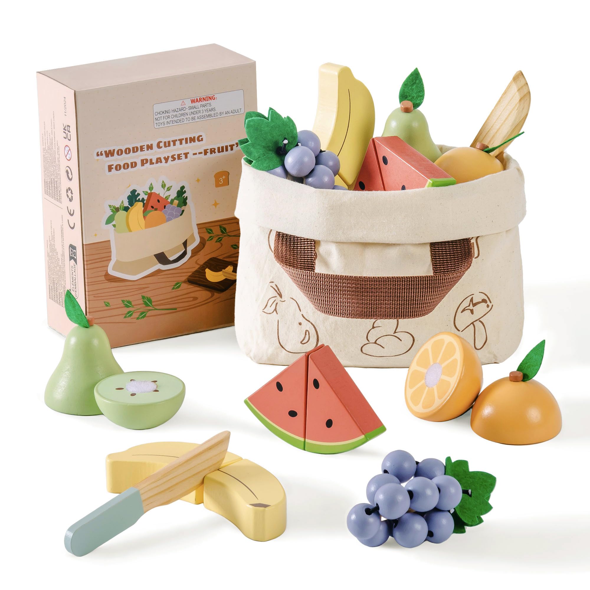 ROBOTIME Wooden Play Food, Kids Kitchen Cutting Set, Toddler Realistic Pretend Play Food, Montessori Learning Toys for Children, Educational Role Play Gift for Boys Girls Age 3+, Fruit Set