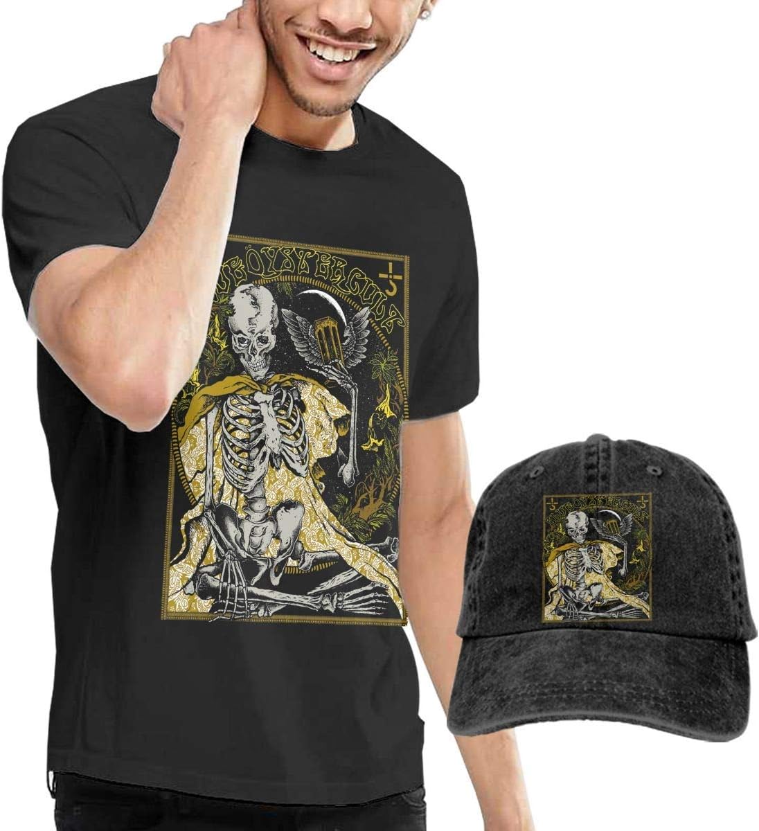 SOTTK Blue Oyster Cult T Shirts Men's Cotton Short Sleeve T-Shirt with Baseball Cap