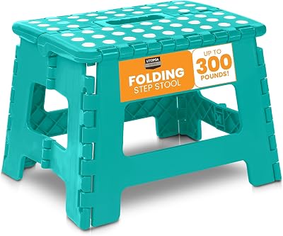 Utopia Home Folding Step Stool 9 Inch Teal Anti Slip Carrying Handle 300 lbs